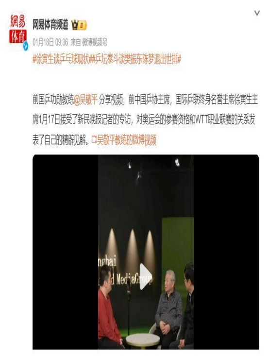徐寅生直指WTT赛事密集致国乒主力疲惫
