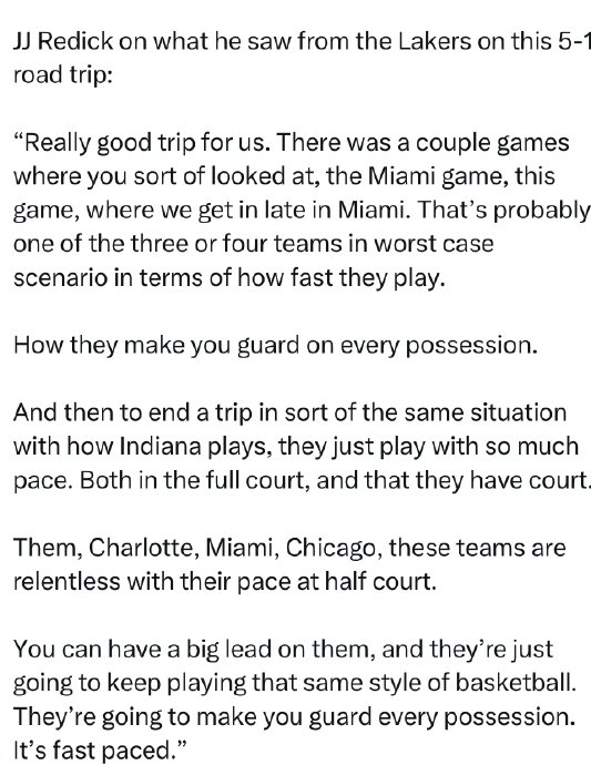 湖人客场6战5胜 雷迪克赞快节奏防守成制胜关键